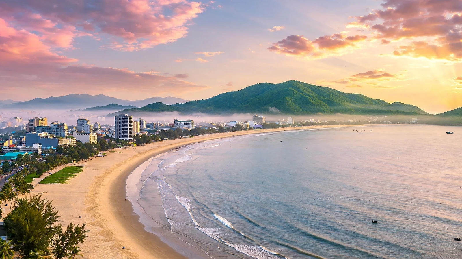 Back Beach in Vung Tau with umbrellas along the sand